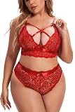 Aranmei Plus Size Lingerie for Women Lace Bra and Panties Set Sexy Bralette Set, 30-32, Wine Red, 4XL