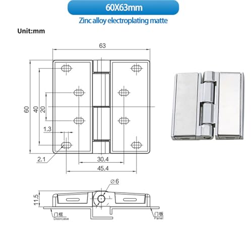 Charnière de haute précision en alliage de zinc 60x63 pour coffret électrique