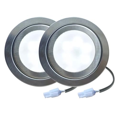 2-piece 12V DC LED Puck Light Bulb 60mm Hole Frosted Glass Kitchen Smoke Stainless Steel Hood 20W Equivalent(White 6000K,EL)