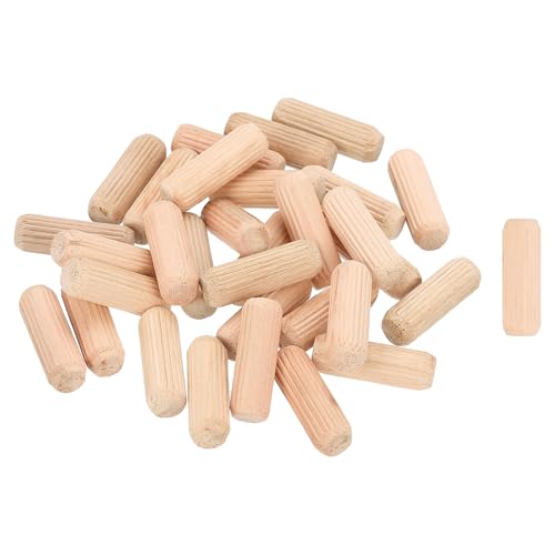uxcell 200Pcs 2/5" x 1-1/6" Wooden Dowel Pins, Wood Dowels Rods, Furniture Woodworking Grooved Fluted Pin, Wooden Dowels Fluted for Craft, DIY Projects