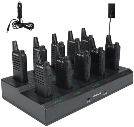 Retevis RT22 Walkie Talkies,Walkie Talkies Long Range for Adults(10 Pack)with 10 Way Gang Charger,Charging Progress Bar,Removable Card Slot,Space-Efficient,Compact Two Way Radio for Warehouse, Factory