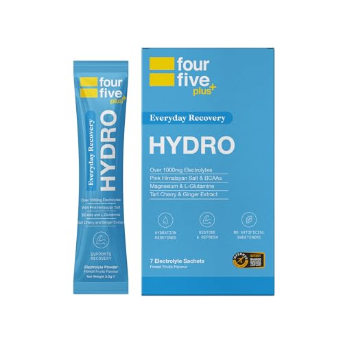fourfive Hydration Sachets (Recovery Blend) Hydro Electrolytes Powder with Vitamins, BCAAs & Cordyceps, for Enhanced Recovery - Forest Fruits, 7 Sachets