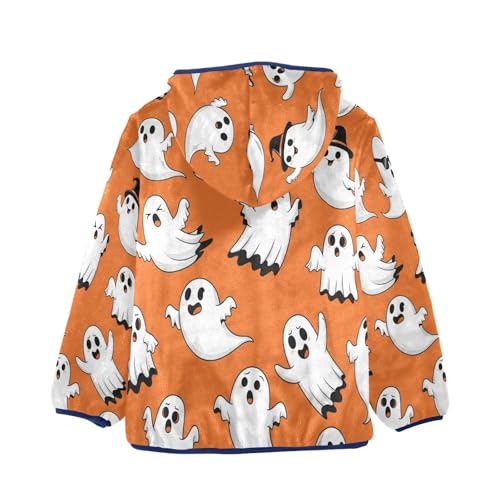 Halloween Ghosts on Orange Toddler Fleece Jacket Girl Boys Hooded Fleece Jacket Coat Warm Outwear Zip-up 3-10T2