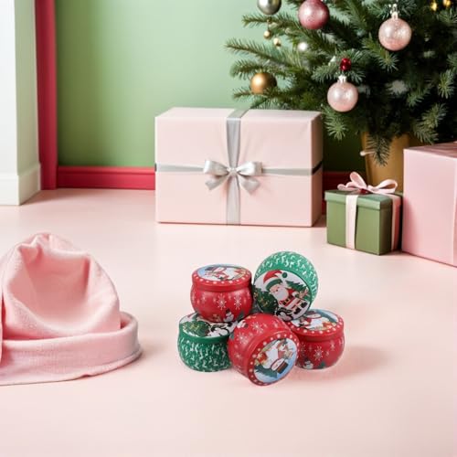 Tarro de lata de hierro para velas navideñas de 4.4oz BESTonZON, pack de 6 piezas redondas 8