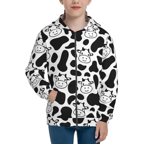 Cow Print Kids Pullover Hoodies Boys Zip Up Sweatshirts Girls Athletic Clothes with Pocket3