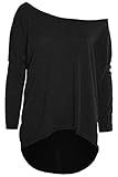 Be Jealous - Damen Top Gestrickt Lagenlook Weit Geschnitten Einschultrig Assymetrischer Saum Pullover Übergrößen - EU 48/50, Dunkelgrau