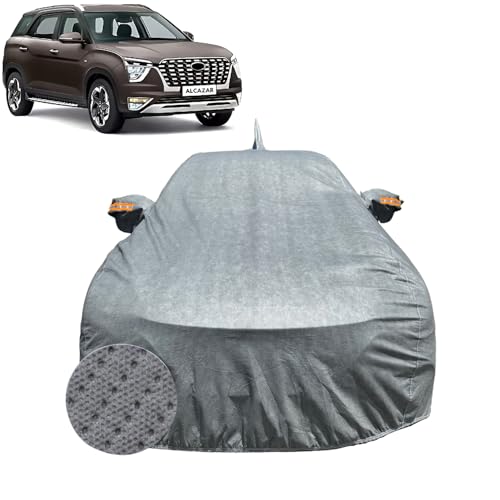 Image of Car Cover Compatible for Hyundai Alcazar (2021-2023) | 100% Waterproof Cover with Reflective Mirror Pockets | Dustproof, Scratchproof, Heatproof Alcazar Car Cover |Soft Cotton Lining| Grey