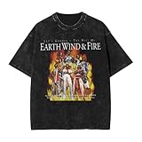 Earth Wind and Fire Band Mens Vintage Oversized T Shirts Fashion Short Sleeve Crewneck Shirt for Men Large