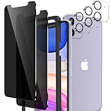WHPXJY 2 Pack Privacy Screen Protector for iPhone 11 with 3 Pack iPhone 11 Camera Lens Protector 9H