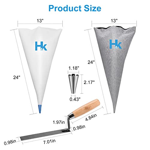 HK Grout Bag for Masonry and Tile Grouting, 13\" by 24\" Modern Grout Sealer with Pointing Tips for Mosaic Bricks Ceramic Small Joint with Heavy Duty Cement Concrete Mortar Applicator Tool Brick Jointer - Thumbnail 5