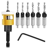 8PCS Countersink Drill Bit Set with Low Friction Depth Stop, Replaceable HSS Pilot Drill, Multi-Size Bits, 1/4" Hex Shank, Precision Woodworking Tool for Wood