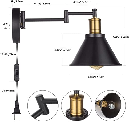 Aplique de pared ajustable industrial con interruptor para flexo de lectura 7