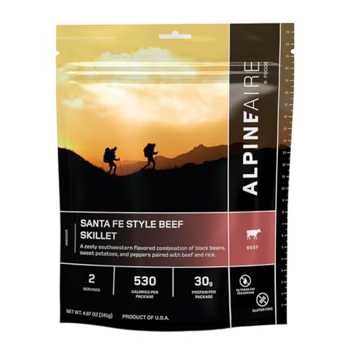 AlpineAire Foods Santa Fe Style Beef Skillet 4.97 Oz Premium Ready-to-Eat Freeze-Dried Meal Gluten-Free High Protein 30g 2 Servings 530 Calories Lightweight Backpacking Camping Hunting & Survival Food 5-Year Shelf Life Made in USA Pack of 1