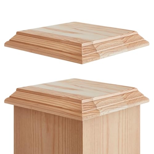 Geetery 2 Pcs 6 x 6''/ 5 x 5'' Wood Newel Post Cap Pyramid Design Fence Cedar Top Post Cap for 5 Inch/ 6 Inch Fence Topper Top Rot Resistant for Outdoor Wooden Fences