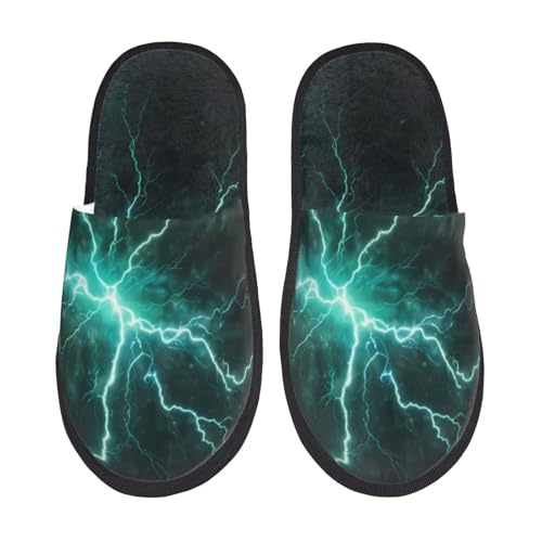 Green Lightning Flash Print Women Slippers Home Furry Shoes Keep Men Couples Shoes Warm For Women-