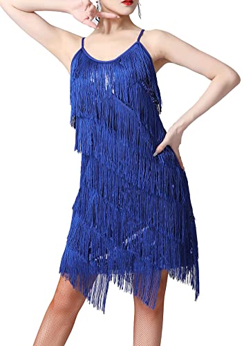 Image of Women 1920s Gatsby Flapper Dress Sexy Open Back Strap Fringed Cocktail Party Dress with 20s Accessories