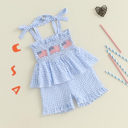 Image of Thorn Tree Toddler Girl Clothes Summer Ruffle Hem Sleeveless Stretchy Top Casual Shorts Cotton Line Outfits