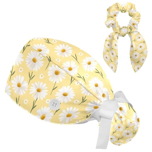Image of Colored Butterflies Scrub Caps Women Ponytail, Adjustable Bouffant Surgical Caps with Button, Nurse Hats Long Hair
