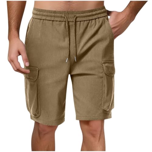 Image of Men's Cargo Sweat Shorts Casual Drawstring Elastic Waist Athletic Workout Gym Jogger Shorts with Multi Pockets