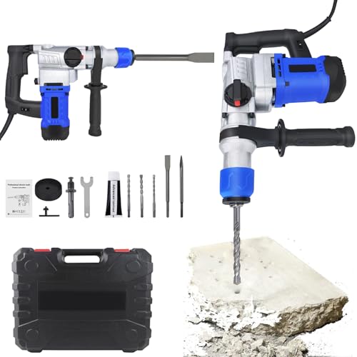 1500W Heavy Duty SDS Hammer Drill with 360 Auxiliary Handle Upgrade Brushless Electric Rotary Hammer Drill Adjustable Speed Jack Hammers Hammers Drilling Machine Power Drills Corded