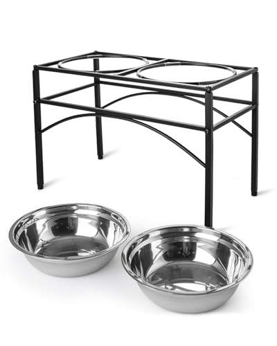 XJYMCOM Raised Dog Bowls Elevated Pet Feeder With Two Stainless Steel Bowls Dog Bowl Stand High Dog Bowl Stand For Large Dogs Pet Bowl Stand Elevated Pet Feeder Dishes (Large Size)