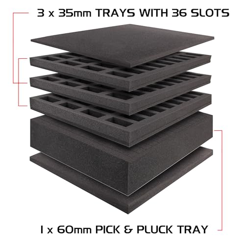 Image of ENHANCE Portable Miniature Figure Storage & Carrying Case - 4 Foam Layers fits 108 Infantry Minis & Pick & Pluck for Large Figures - Book Sleeve & 2 Accessory Pockets for Measuring Tape, Dice & More