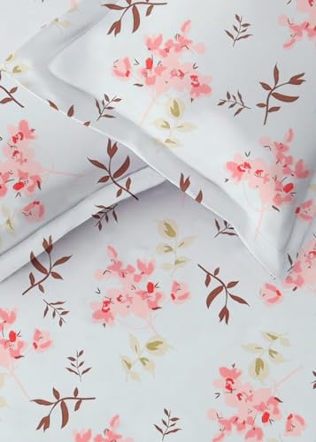 Image of HOMEKART 100% Cotton Feel Double Bed Bedsheet Set | 180tc to 220tc Soft & Breathable with 2 Pillow Covers | Wrinkle Free | for Bedroom & Gifting (Color -Leaf Brown & Pink, 90 x 90 Inches)