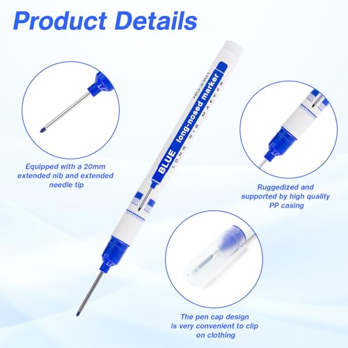 Pilikoll 15 Pcs 20mm Waterproof Deep Reach Markers Deep Hole Marker Pens Hole Marker Tool Carpenters Pen Long Head Deep Hole Marker Kit for Permanent Marking of Hard To Reach Areas (Black Blue Red) - Image 3