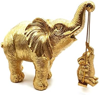 Boragai Elephant Statue - Elephant Decor for Mom Women Gifts Elephant Figurines for Home Living Room Decor Shelf Office Bookshelf Ornaments - Gold