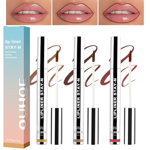 3Pcs Removable Lip Liner, Detachable Lip Liner, Peel Off Lip Liner Tattoo, Peel off Lip Stain Plumps Up Lip Colour, Waterproof Long Lasting Non-fading Lip Contour Makeup Lipsticks for Women Girl
