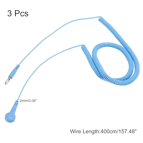 Image of MECCANIXITY ESD Grounding Cable Cord 400cm /157 Inch Long,Anti-Static Ground Wire Cable Lantern Tip + Buckle for Eliminate Conductor Electrostatic,Pack of 3(Blue)