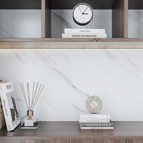 Livelynine 24 Inch Wide Carrera White Marble Peel and Stick Countertop Contact Paper Marble Contact Paper for Countertops Wateproof Wallpaper for Bathroom White Marble Wallpaper Peel Stick for Walls by Livelynine - Used condition - Image 4