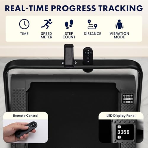 Image of Squatz 2‑in‑1 Walking Pad Treadmill with Handlebar & Vibration Plates - Compact Walking Pad with LED Display, Device Holder, Quiet 1.0HP Motor & Remote for Home or Office Fitness