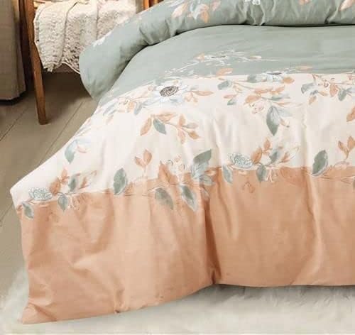 Image of DECOMIZER Super Soft Glace Cotton King Size AC Comforter || Blanket || Duvet with 1 King Size Elastic Fitted Bedsheet 72 inchX78 inch Inch and 2 Large Pillow Cover - 4 Piece Comforter Set - Peach Patta