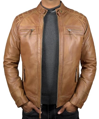 Leather Jacket Men - Cafe Racer Mens Jackets Casual Stylish Motorcycle Jacket - Lambskin Men's Biker Leather Jackets For Men