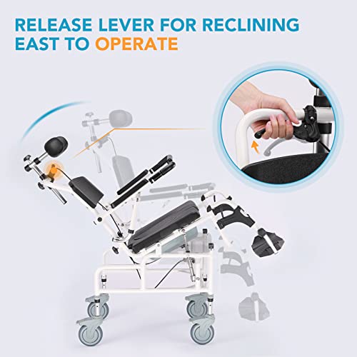 Oasisspace Personal Mobility Assist Bedside Commode Toilet Chair - Tilt Shower Commode Wheelchair, 4-In-1 Shampoo Chair With 30° Reclining And Headrest, Adjustable Transport Rolling Chair #TOP2