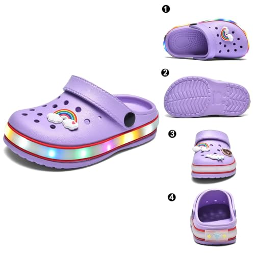 Image of XPKWS Toddler Kids Clogs Boys Girls LED Garden Shoes Light up Sandals Slip on Quick Dry Beach Slippers