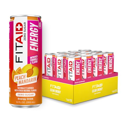 FITAID Energy Zero Sugar Peach Mandarin 200mg, 12 fl oz (12-Pack)