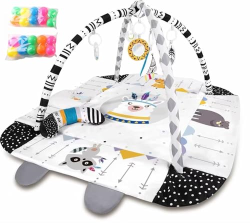 Guyyelt プレイマット 赤ちゃん ベビージム 4 in 1 プレイ マット 赤ちゃん ベビーマット 4面フェンスプレイマット プレイジム 洗濯機で洗えます 厚くなったクライミングマット 小型でコンパクト、そして安全 新生児 おもちゃ 出産祝い 理想的