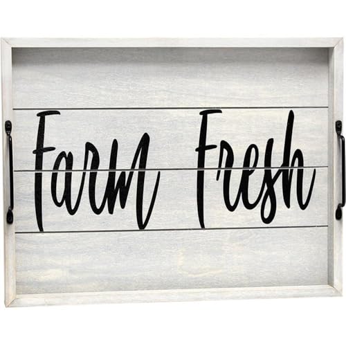 Elegant Designs HG2000-GFF Decorative Wood Serving Tray w/Handles, 15.50" x 12", Farm Fresh