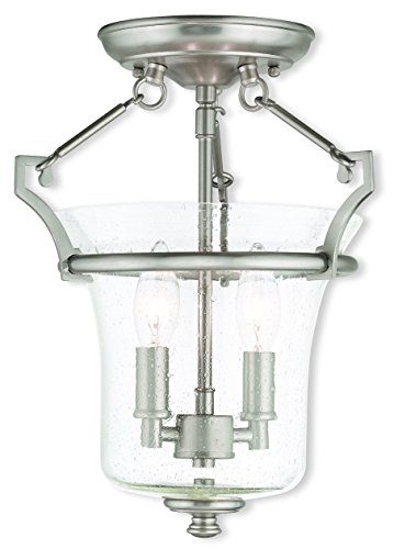 Livex Lighting 50401-91 Traditional Two Light Ceiling Mount from Buchanan Collection in Pwt, Nckl, B/S, Slvr. Finish, Brushed Nickel
