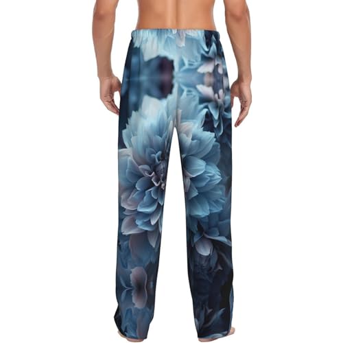 Turquoise Teal Floral Print Lounge Waistband Drawstring Mens Pajama Pants Fashion Custom Sleepwear3