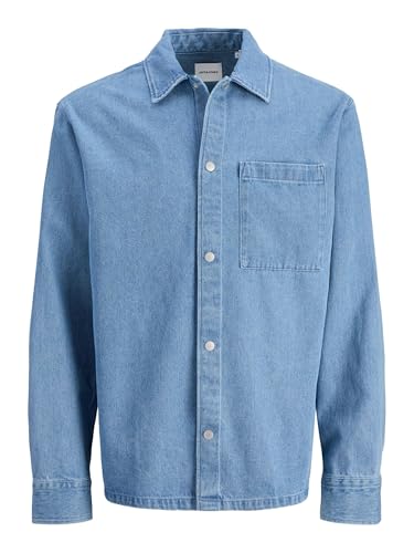 JACK & JONES Jjzac Denim Overshirt Ls, Light Blue (Light Blue Denim), L