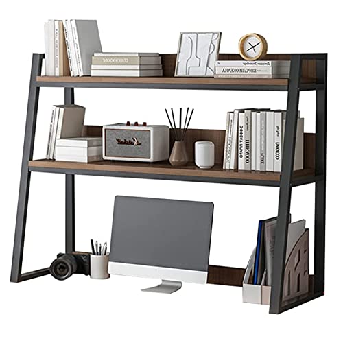 Schreibtisch-Bücherregal-Aufbewahrungsorganizer, Schreibtisch-Bücherregal, Leiter-Bücherregal für Computer-Desktop aus Metall und Holz, 1/2-stufiges Mehrzweck-Arbeitsplatten-Bücher