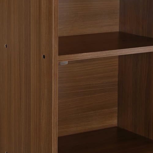 Image of Nilkamal Sear 5 Tier Wooden Storage Cabinet | Free Standing Book Shelf with 3 Doors & 3 Spacious Shelves | Engineered Wood | Organizer for Home & Office | Classic Walnut & White | DIY(Do It Yourself)