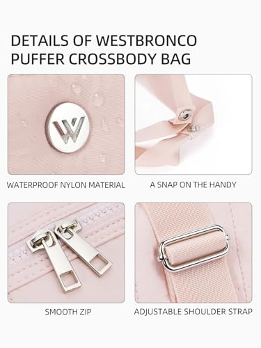 Image of WESTBRONCO Small Puffer Crossbody Bags for Women, Mini Puffy Quilted Gym Bag Lightweight Tote Bag with Zipper Compartments
