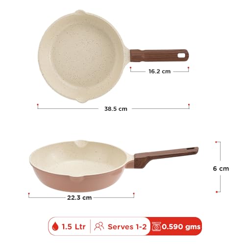 Image of Vinod Ceravit Frypan 20 cm 1.5 Litre | Ceramic Non Stick Coating | Healthy Cookware | Frying Pan for Cooking | 100% Toxin Free | No PFAS & PFOA | Metal Spoon Friendly | Gas & Induction Compatible