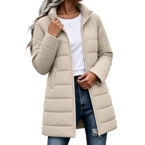 Puffer Jacket Womens with Stand Collar Full Zip Long Quilted Coat Winter - image 6