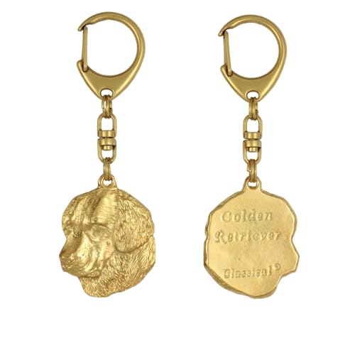 Golden Retriever Gifts Art-Dog Cute Dog Keychain – Exclusive Collection Cute Golden Retriever Keyring – Cute Gold-Plated Keyrings with a 2,5 cm Lock – Dog Lover Gifts for Dog Lovers – 4,6×3,7×8,8cm