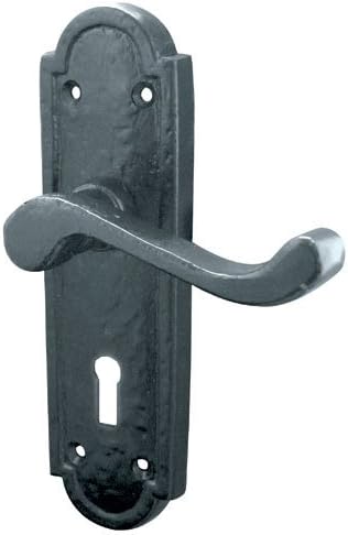 Jedo Turnberry Cast Iron Door Handle Lockset 180mm X 45mm Black Antique
